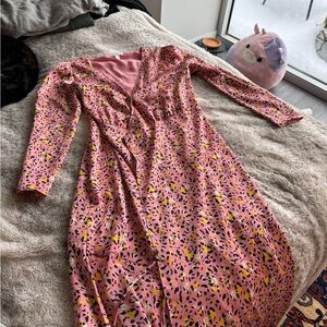 Leith Pink and Yellow Animal Print Dress